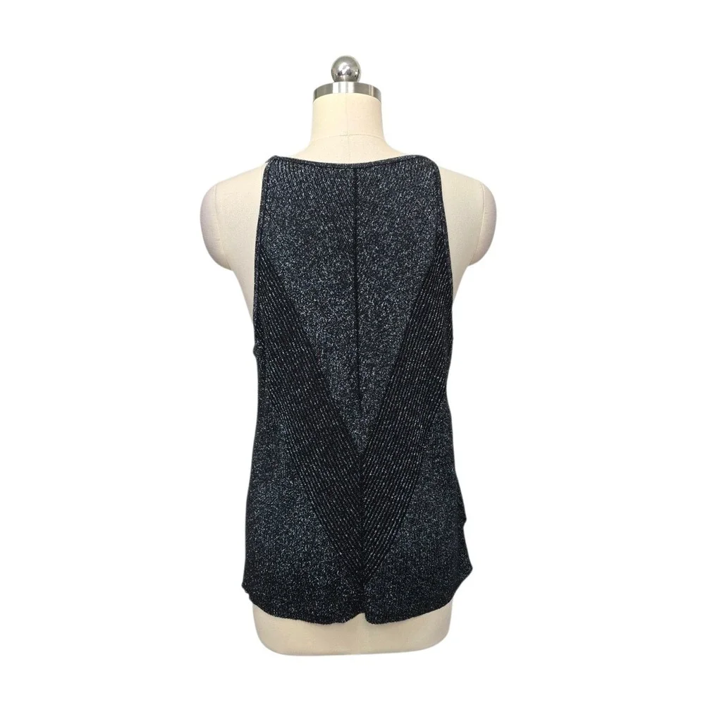 By Anthropologie Womens XL Black Silver Metallic Chevron Ribbed Knit Tank Top - Picture 2 of 8